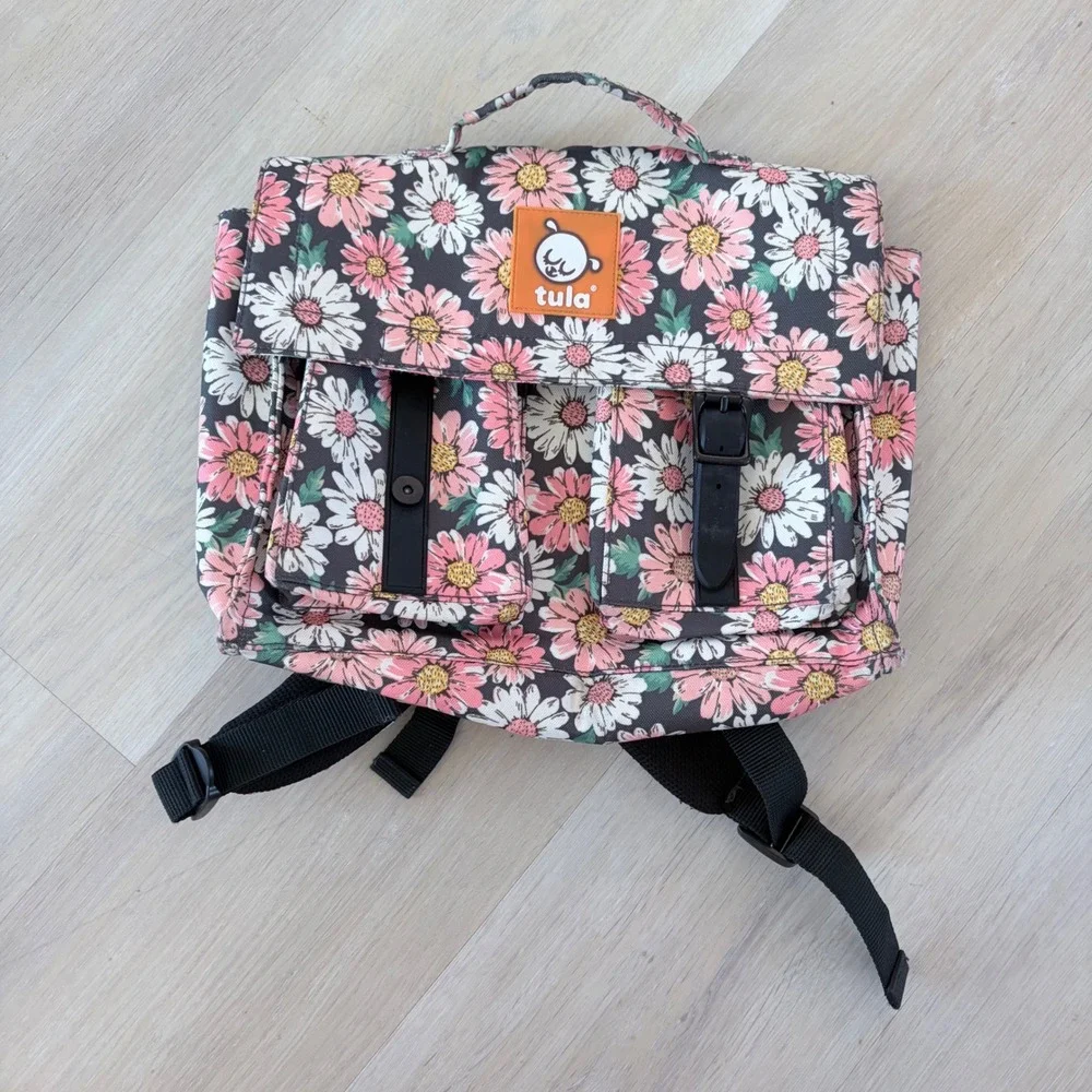 Tula Kids Backpack Pink White Daisy Floral Canvas School Bag